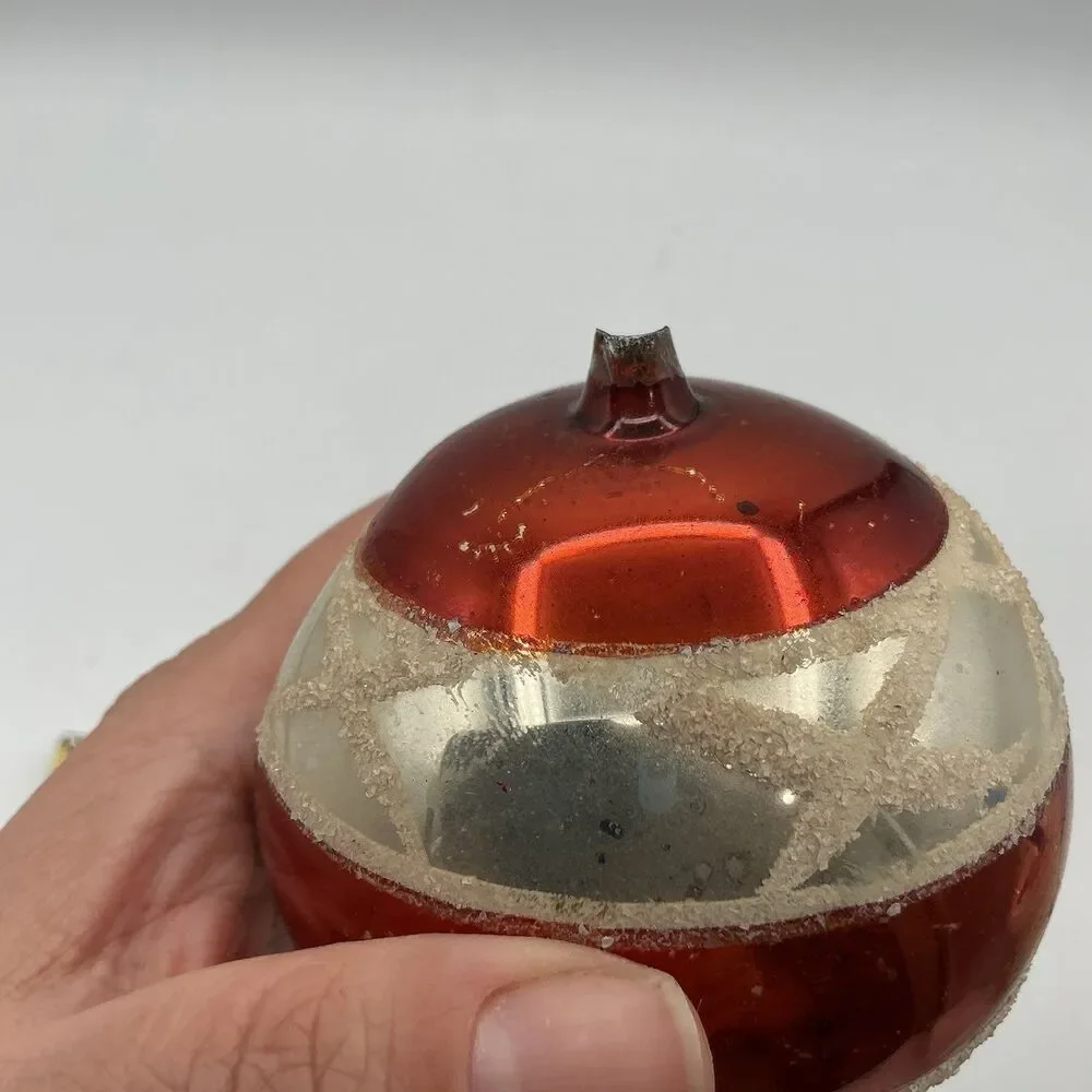 Vintage Mercury Glass Indent Christmas Ornament Red Silver Sugar Glitter AS IS
